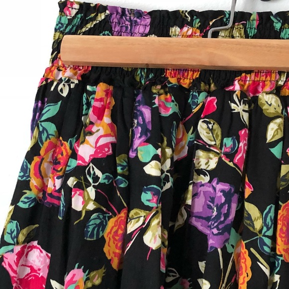 Floral Skater Full Mini Lined Skirt Elastic Waist - Picture 3 of 4
